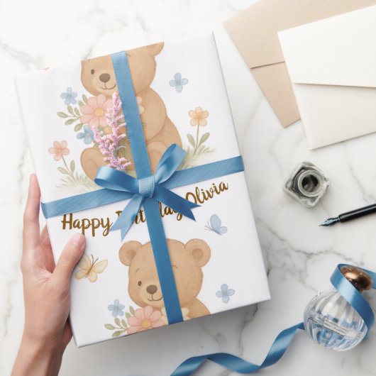 Teddy Bear mit Blume Personalisiert Geburtstagsges Geschenkpapier (Schenken)