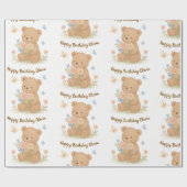 Teddy Bear mit Blume Personalisiert Geburtstagsges Geschenkpapier (Flach)