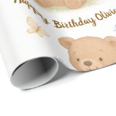 Teddy Bear mit Blume Personalisiert Geburtstagsges Geschenkpapier (Rolleneckpunkt)