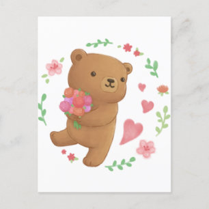 Teddy Bear mit Blume Postkarte