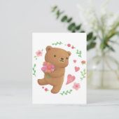 Teddy Bear mit Blume Postkarte (Stehend Vorderseite)