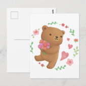 Teddy Bear mit Blume Postkarte (Vorne/Hinten)