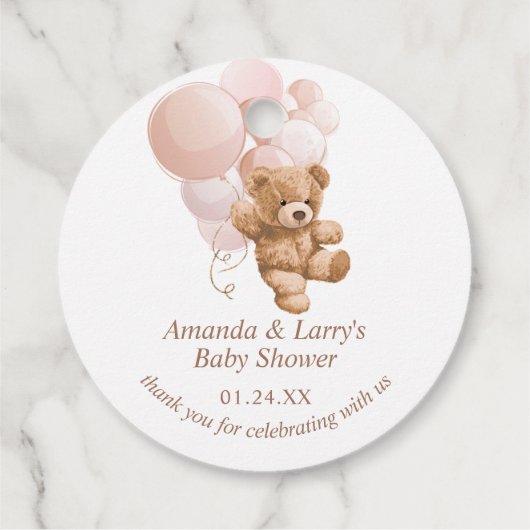 Teddy Bear mit Blush Pink Balloons Geschenkanhänger (Rückseite)