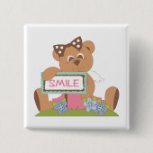 Teddy Bear mit Bow Holding Smile Sign Button (Vorderseite)
