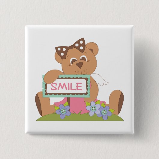 Teddy Bear mit Bow Holding Smile Sign Button (Vorderseite)
