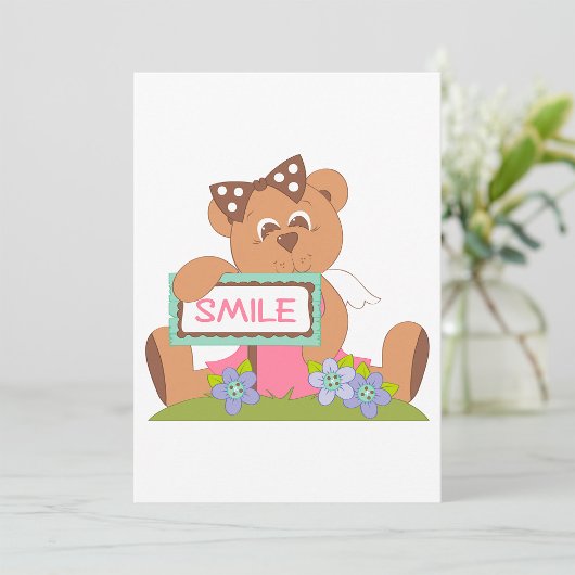 Teddy Bear mit Bow Holding Smile Sign Einladung