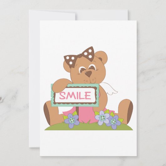 Teddy Bear mit Bow Holding Smile Sign Einladung (Vorderseite)