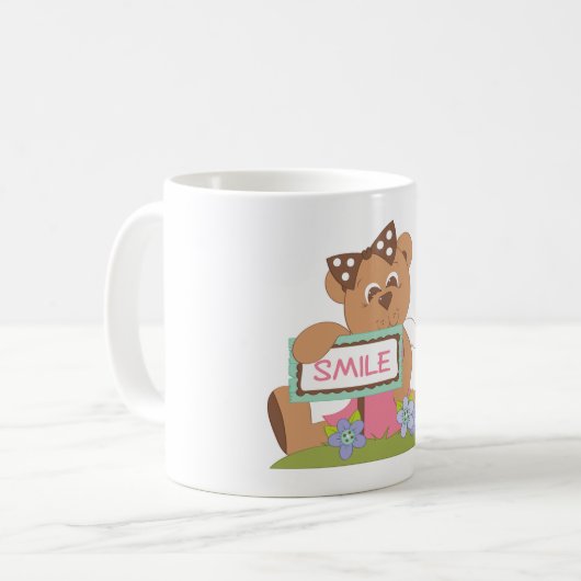 Teddy Bear mit Bow Holding Smile Sign Kaffeetasse (Vorderseite Links)