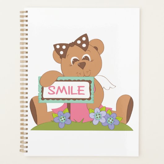 Teddy Bear mit Bow Holding Smile Sign Planer (Vorderseite)