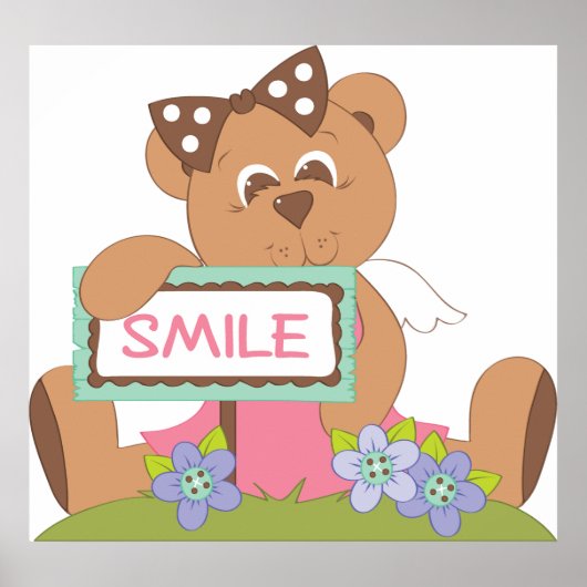 Teddy Bear mit Bow Holding Smile Sign Poster (Vorne)