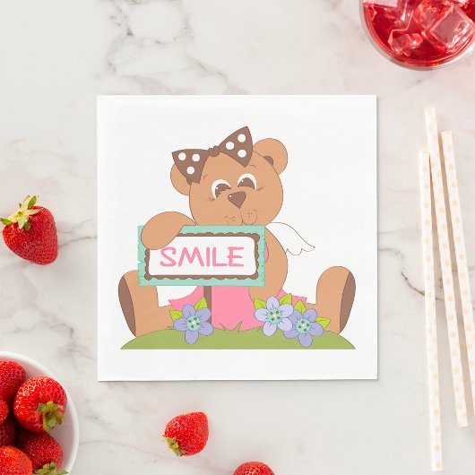 Teddy Bear mit Bow Holding Smile Sign Serviette