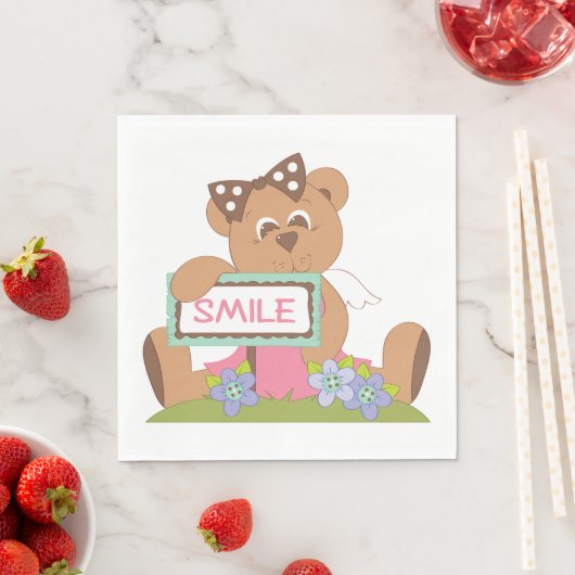 Teddy Bear mit Bow Holding Smile Sign Serviette (Beispiel)