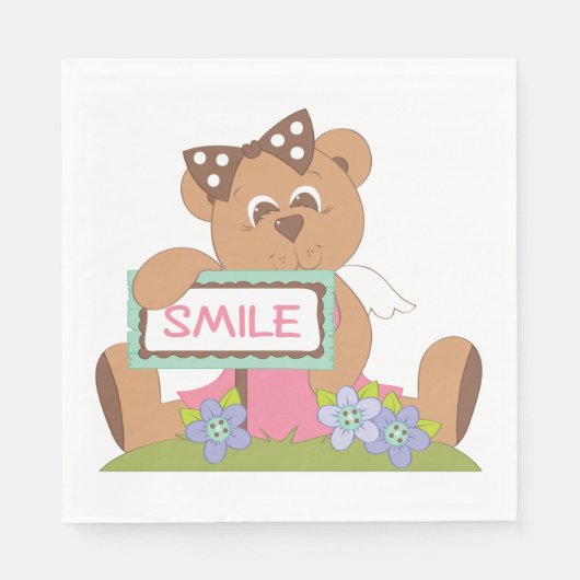 Teddy Bear mit Bow Holding Smile Sign Serviette (Vorderseite)