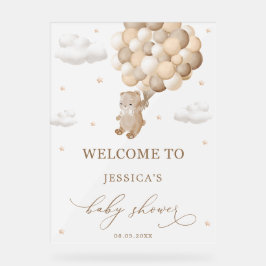Teddy Bear mit Brown Balloons Babydusche Willkomme Acrylschild