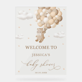 Teddy Bear mit Brown Balloons Babydusche Willkomme Acrylschild