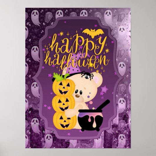Teddy Bear mit Cauldron - Happy Halloween Poster (Vorne)