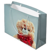 Teddy Bear mit einem Roten Bow Große Geschenktüte (Rückseite Schrägansicht)