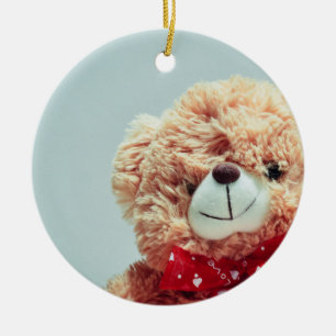 Teddy Bear mit einem Roten Bow Keramik Ornament