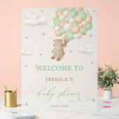 Teddy Bear mit Green Balloons Baby Dusche Willkomm Acrylschild (Hochzeit)