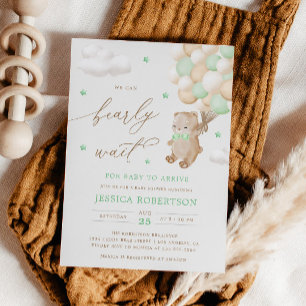 Teddy Bear mit Green Balloons Babydusche Einladung