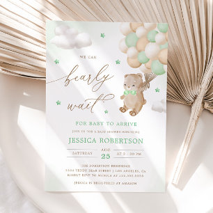 Teddy Bear mit Green Balloons Babydusche Einladung