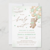 Teddy Bear mit Green Balloons Babydusche Einladung (Vorderseite)