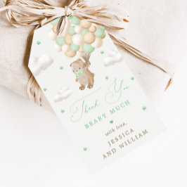Teddy Bear mit Green Balloons Babydusche Geschenkanhänger