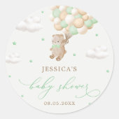 Teddy Bear mit Green Balloons Babydusche Runder Aufkleber (Vorderseite)