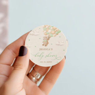 Teddy Bear mit Green Balloons Babydusche Runder Aufkleber