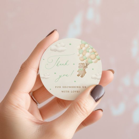 Teddy Bear mit grünen Balloons Vielen Dank Runder Aufkleber