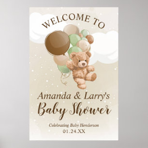 Teddy Bear mit grünen und braunen Balloons Willkom Poster