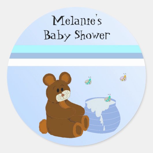 Teddy Bear mit Honey Pot Baby Dusche Runder Aufkleber (Vorderseite)