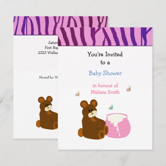 Teddy Bear mit Honey Pot Baby Shower Einladung (Vorne/Hinten)