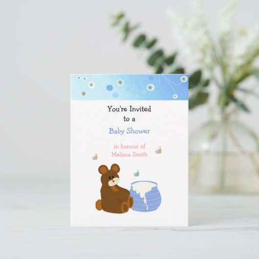 Teddy Bear mit Honey Pot Baby Shower Einladung (Stehend Vorderseite)