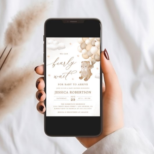 Teddy Bear mit Neutral Balloons Babydusche Einladung