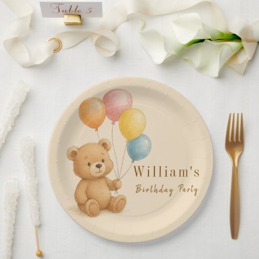Teddy Bear mit Pastellballons Papierplatte Pappteller (Hochzeit)