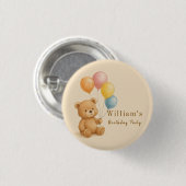 Teddy Bear mit Pastellballons Round Button (Vorne & Hinten)
