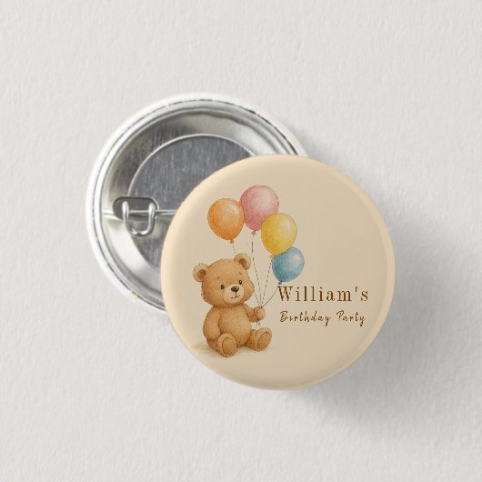 Teddy Bear mit Pastellballons Round Button (Vorne & Hinten)