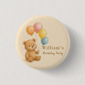 Teddy Bear mit Pastellballons Round Button (Vorderseite)