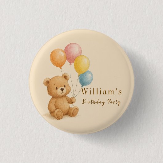 Teddy Bear mit Pastellballons Round Button (Vorderseite)