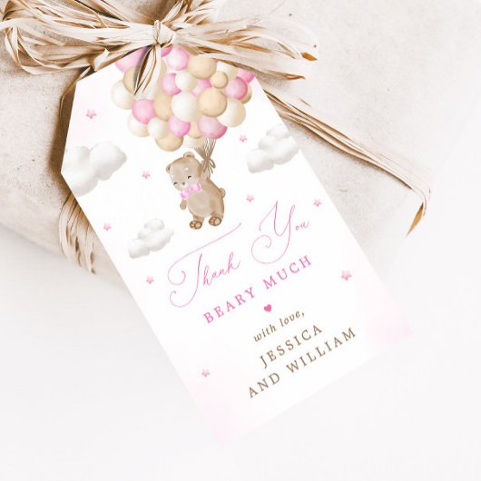 Teddy Bear mit Pink Balloons Babydusche Geschenkanhänger