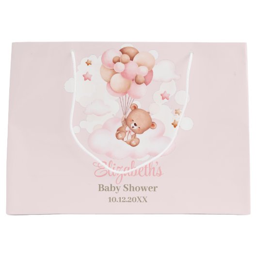 Teddy Bear mit Pink Balloons Babydusche Große Geschenktüte (Vorderseite)