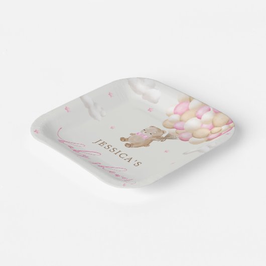 Teddy Bear mit Pink Balloons Babydusche Pappteller (Gewinkelt)