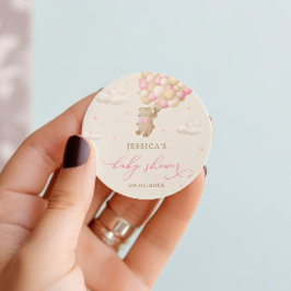 Teddy Bear mit Pink Balloons Babydusche Runder Aufkleber