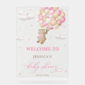 Teddy Bear mit Pink Balloons Babydusche Willkommen Acrylschild (Vorderseite)