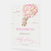 Teddy Bear mit Pink Balloons Babydusche Willkommen Acrylschild (Winkel)