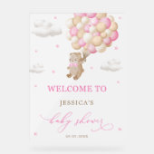 Teddy Bear mit Pink Balloons Babydusche Willkommen Acrylschild (Vorderseite)