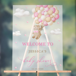 Teddy Bear mit Pink Balloons Babydusche Willkommen Acrylschild