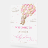 Teddy Bear mit Pink Balloons Babydusche Willkommen Acrylschild (Winkel)