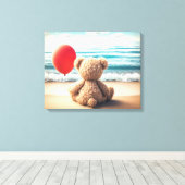 Teddy Bear mit Red Balloon Leinwanddruck (Insitu (Holzboden))